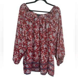 Oversized Red & White Floral Blouse
